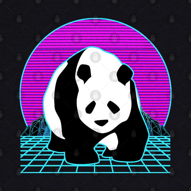 Panda bear Vaporwave Outrun Retro 80s Style by mohazain